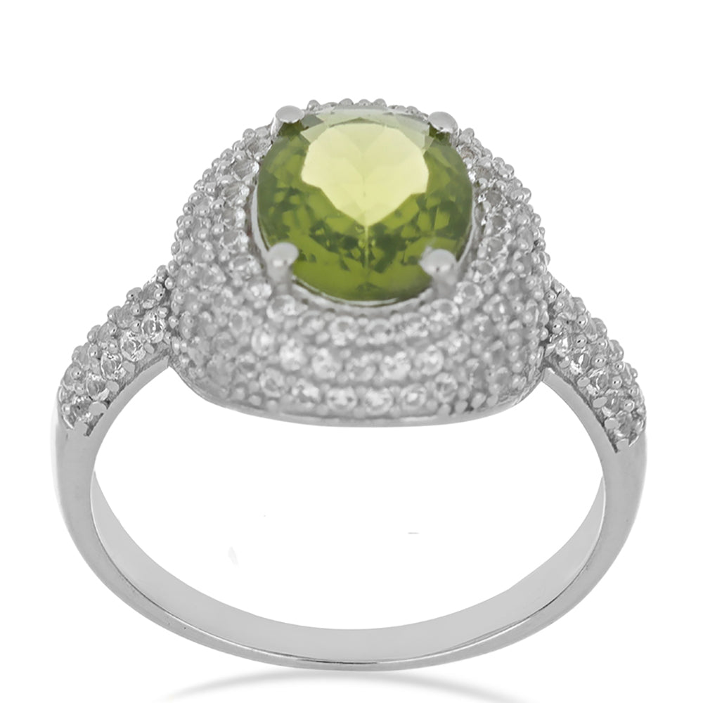 Inel din Argint 925 ( 3.32 grame ) cu Peridot Changbai și Topaz Alb 3.54 Carate 4 