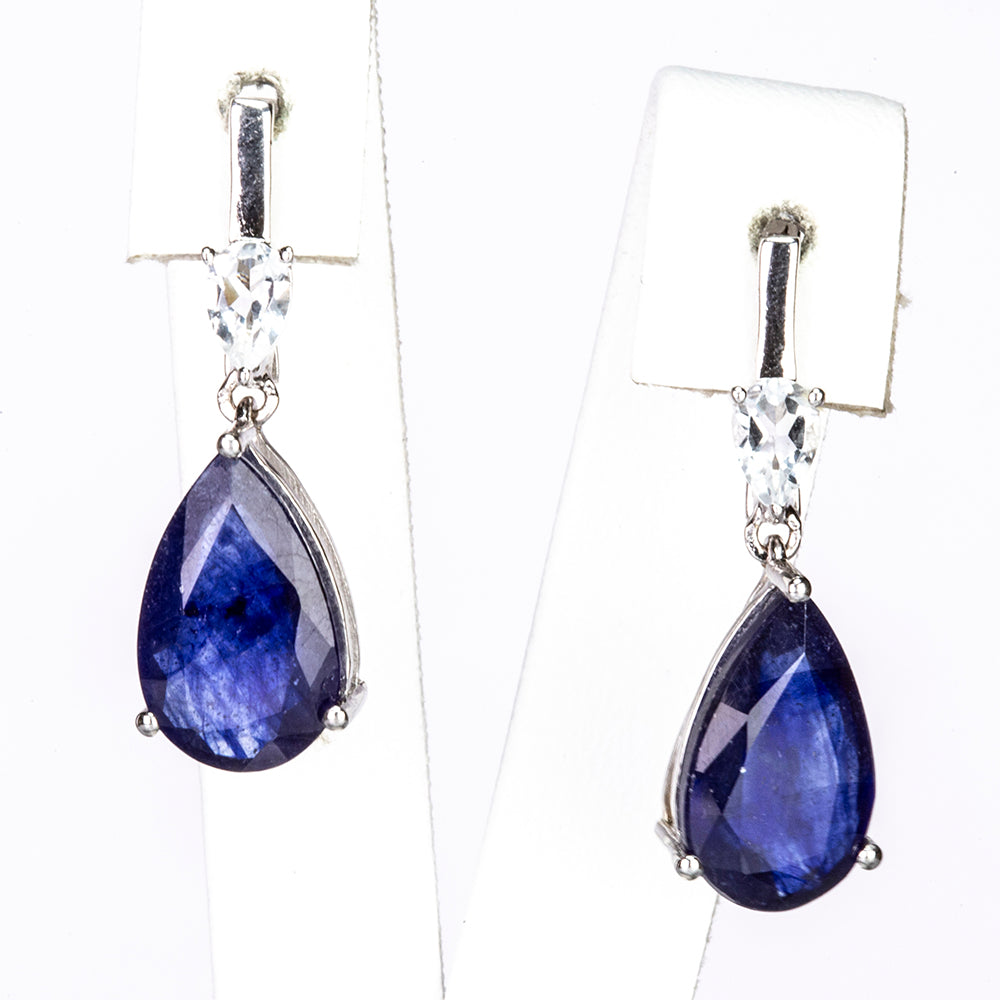 Cercei din Argint 925 ( 3.61 grame ) cu Safir Albastru Rosebery și Topaz Alb 8.09 Carate 1 