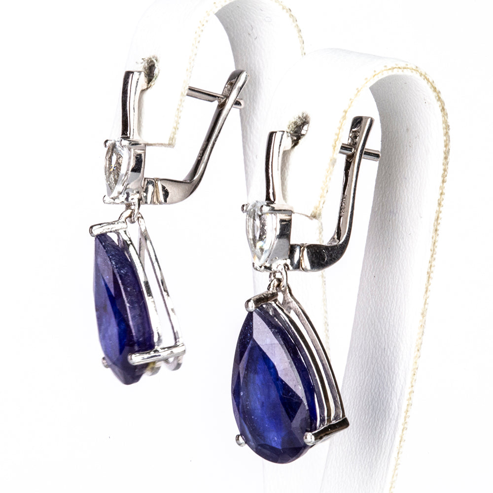 Cercei din Argint 925 ( 3.61 grame ) cu Safir Albastru Rosebery și Topaz Alb 8.09 Carate 2 