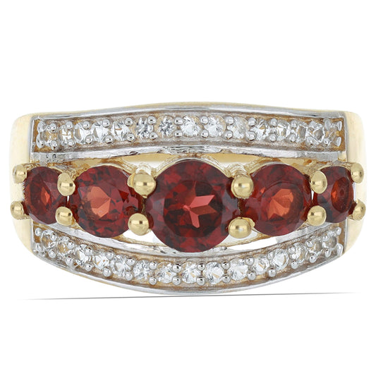 Inel din Argint 925 Placat cu Aur ( 3.45 grame ) cu Granat Barton și Topaz Alb 1.73 Carate