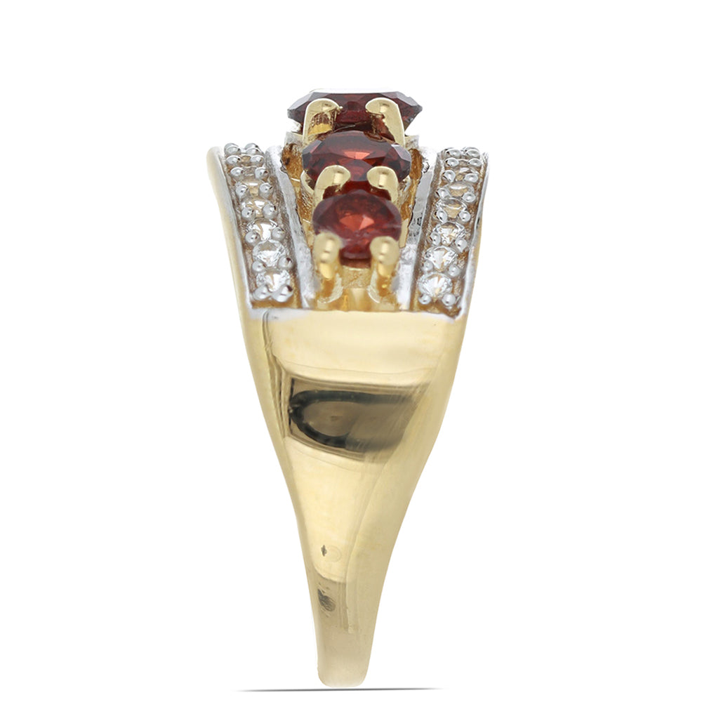 Inel din Argint 925 Placat cu Aur ( 3.45 grame ) cu Granat Barton și Topaz Alb 1.73 Carate 2 