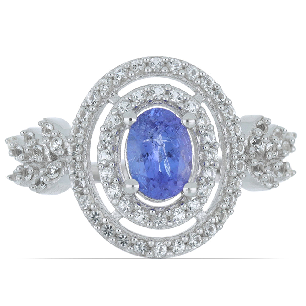 Inel din Argint 925 ( 3.38 grame ) cu Tanzanit și Topaz Alb 1.47 Carate 1 