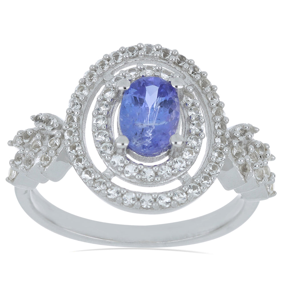 Inel din Argint 925 ( 3.38 grame ) cu Tanzanit și Topaz Alb 1.47 Carate 2 