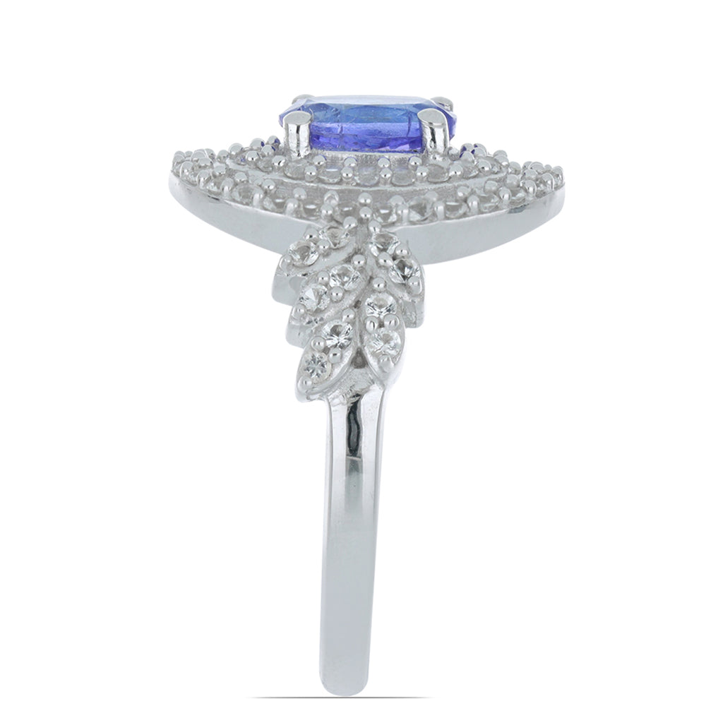 Inel din Argint 925 ( 3.38 grame ) cu Tanzanit și Topaz Alb 1.47 Carate 4 