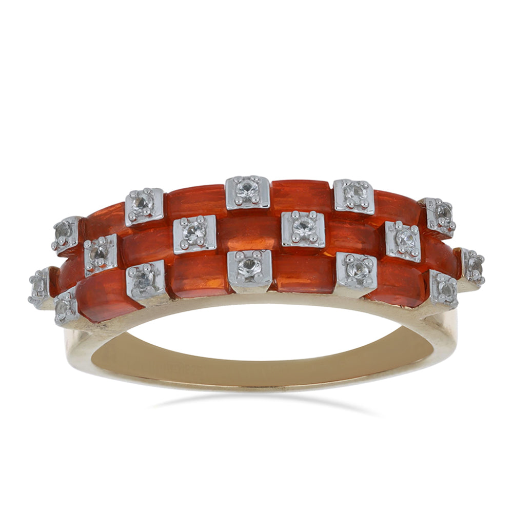 Inel din Argint 925 Placat cu Aur ( 4.5 grame ) cu Opal Etiopian Lega Dembi Portocaliu și Topaz Alb 1.23 Carate 2 