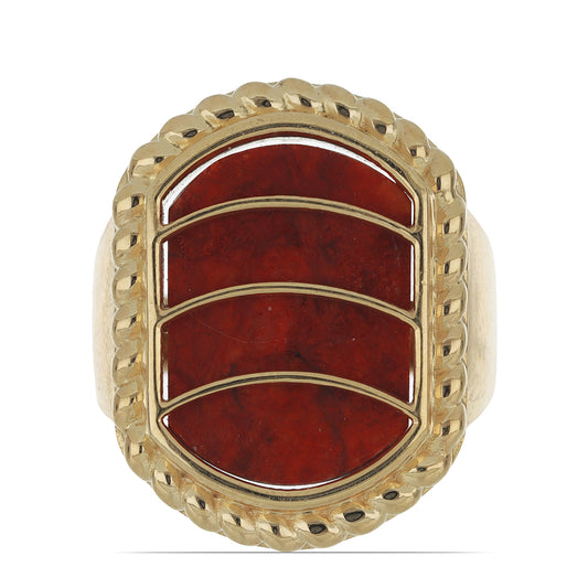 Inel din Argint 925 Placat cu Aur ( 10.26 grame ) cu Coral Roșu Burete 7.82 Carate