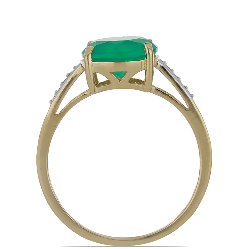 Inel din Argint 925 Placat cu Aur ( 1.92 grame ) cu Agat Verde și Topaz Alb 3.11 Carate