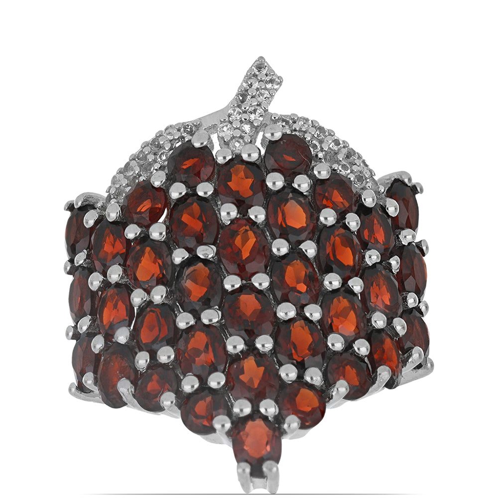 Inel din Argint 925 ( 5.96 grame ) cu Granat Barton și Topaz Alb 7.86 Carate 1 