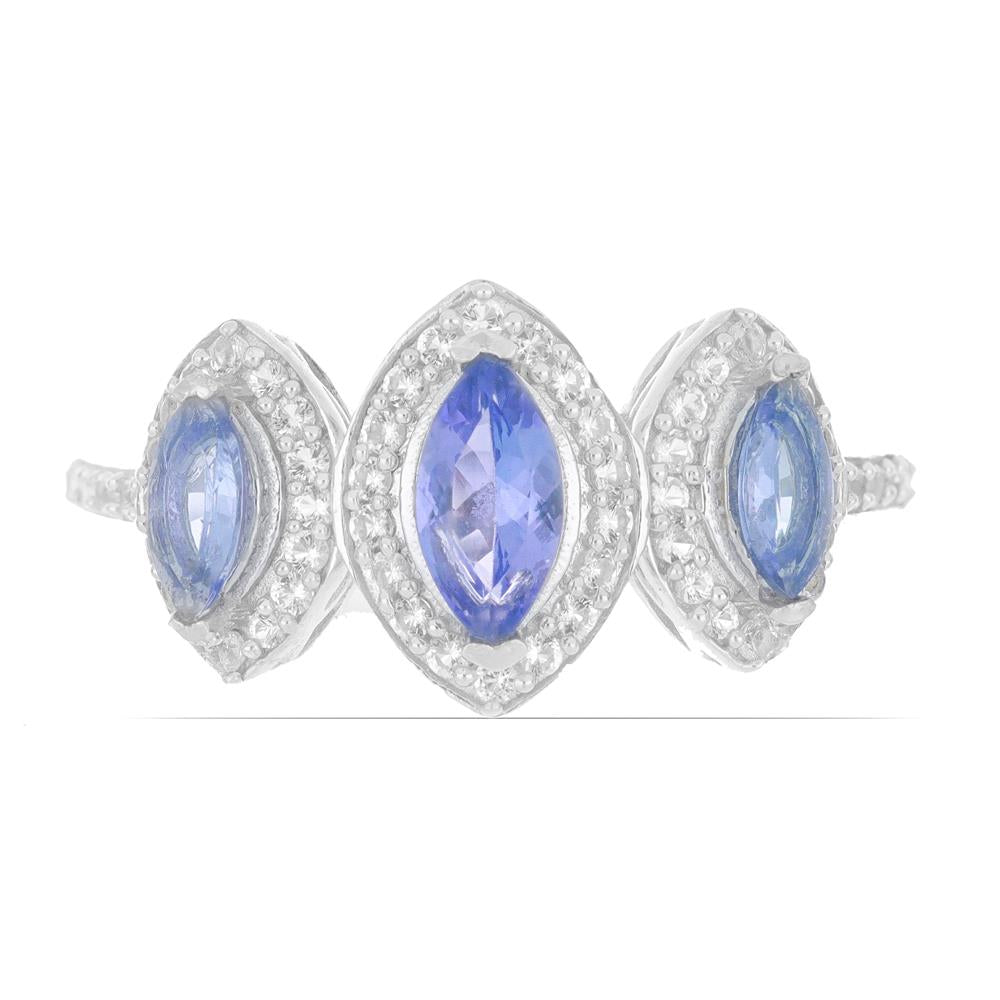 Inel din Argint 925 ( 3.03 grame ) cu Tanzanit și Topaz Alb 1.49 Carate 1 