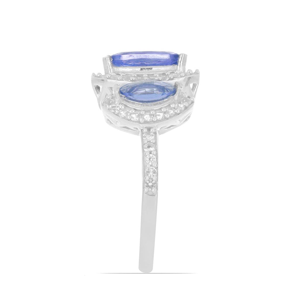 Inel din Argint 925 ( 3.03 grame ) cu Tanzanit și Topaz Alb 1.49 Carate