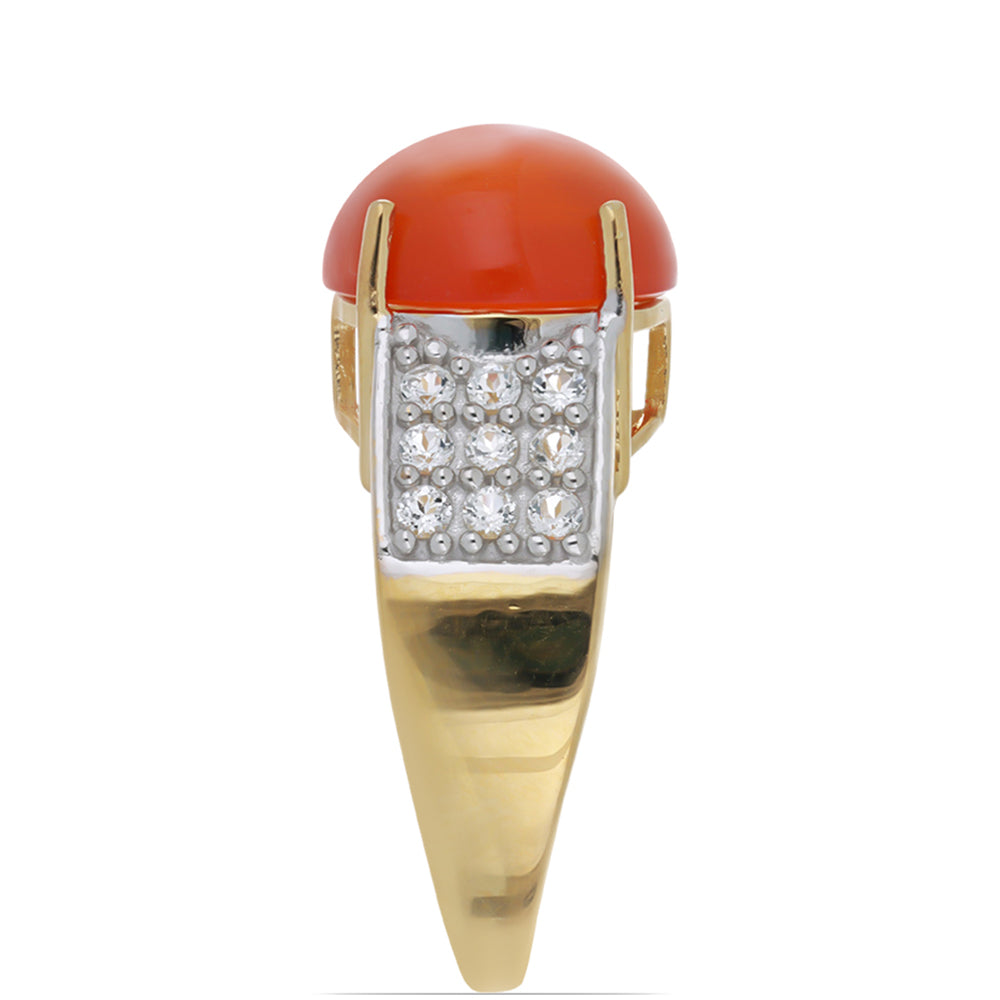 Inel din Argint 925 Placat cu Aur ( 4.96 grame ) cu Carneol Tagebau și Topaz Alb 6.8 Carate 3 