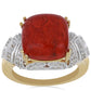Inel din Argint 925 Placat cu Aur ( 5.23 grame ) cu Coral Roșu Burete și Topaz Alb 6.01 Carate