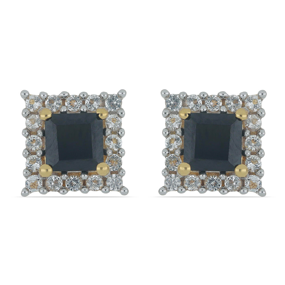 Cercei din Argint 925 Placat cu Aur ( 2.52 grame ) cu Onix Negru Suwar și Topaz Alb 2.37 Carate