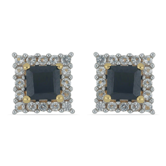 Cercei din Argint 925 Placat cu Aur ( 2.52 grame ) cu Onix Negru Suwar și Topaz Alb 2.37 Carate