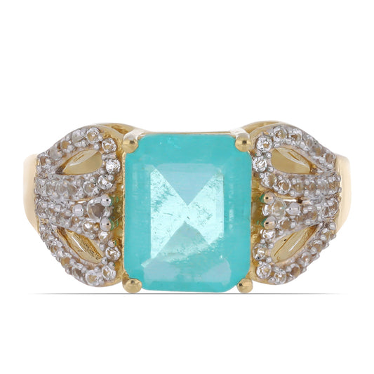 Inel din Argint 925 Placat cu Aur ( 3.63 grame ) cu Cuarț Paraiba și Topaz Alb 3.9 Carate