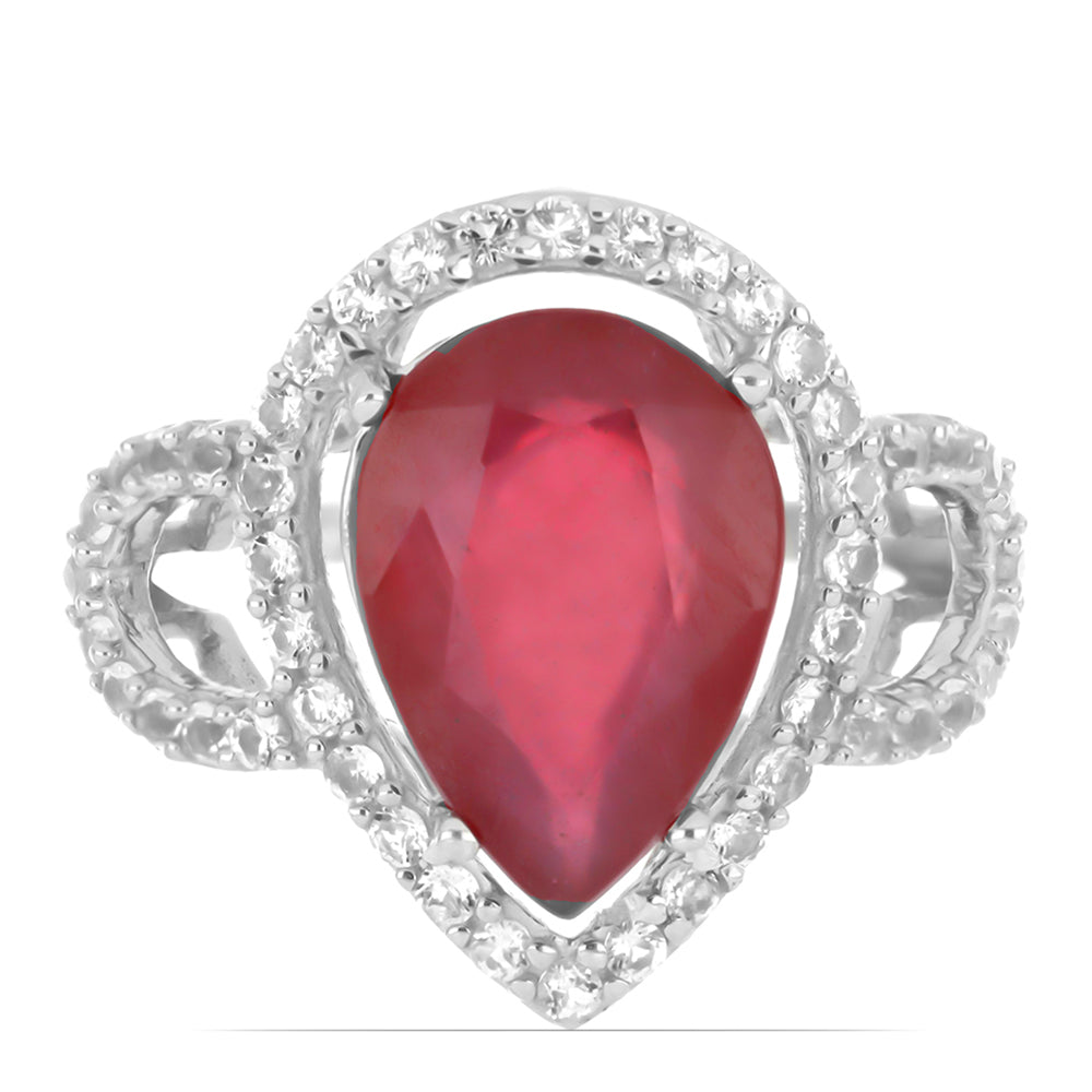 Inel din Argint 925 ( 3.72 grame ) cu Rubin Malagasy și Topaz Alb 8.19 Carate