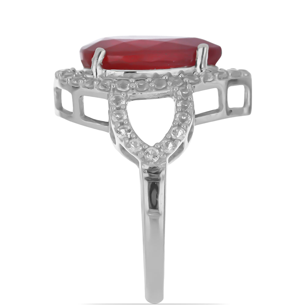 Inel din Argint 925 ( 3.72 grame ) cu Rubin Malagasy și Topaz Alb 8.19 Carate 4 