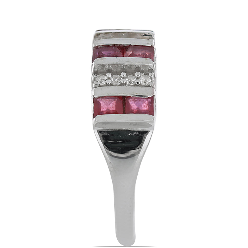 Inel din Argint 925 ( 4.4 grame ) cu Rubin Malagasy și Topaz Alb 2.54 Carate 4 