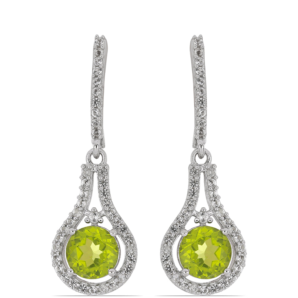 Cercei din Argint 925 ( 4.37 grame ) cu Peridot Changbai și Topaz Alb 3.7 Carate