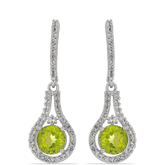 Cercei din Argint 925 ( 4.37 grame ) cu Peridot Changbai și Topaz Alb 3.7 Carate