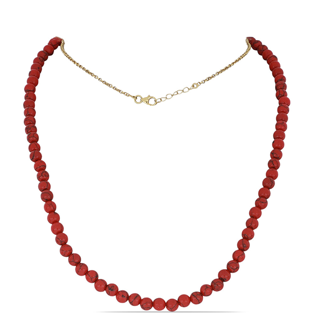 Colier din Argint 925 Placat cu Aur ( 0.95 grame ) cu Coral Roșu Burete 97.72 Carate 1 