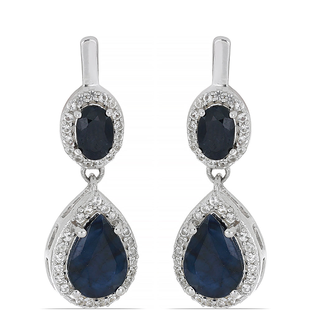 Cercei din Argint 925 ( 5.22 grame ) cu Safir Albastru Rosebery și Topaz Alb 6.28 Carate 1 