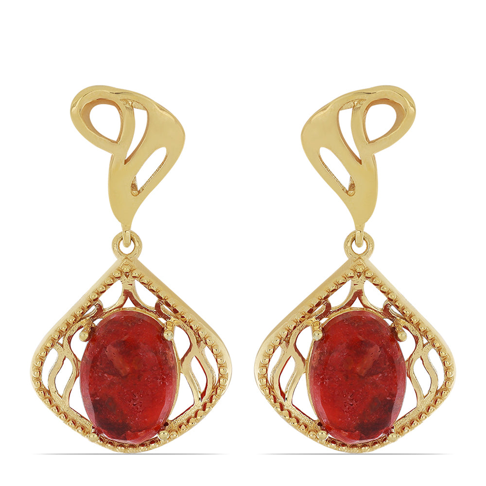 Cercei din Argint 925 Placat cu Aur ( 6.66 grame ) cu Coral Roșu Burete 9.4 Carate 1 