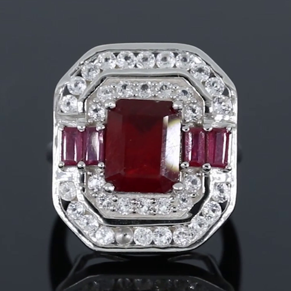 Inel din Argint 925 ( 7.25 grame ) cu Rubin Malagasy și Topaz Alb 5.87 Carate