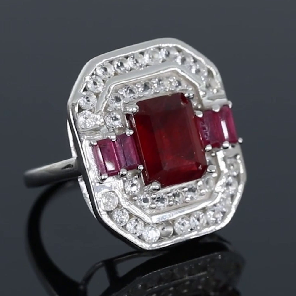 Inel din Argint 925 ( 7.25 grame ) cu Rubin Malagasy și Topaz Alb 5.87 Carate 2 