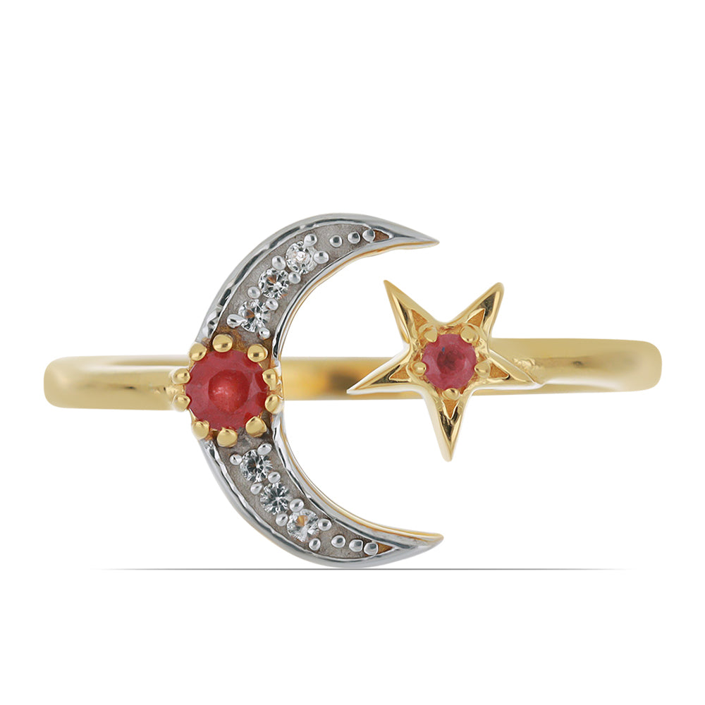 Inel din Argint 925 Placat cu Aur ( 2.63 grame ) cu Rubin Malagasy și Topaz Alb 0.26 Carate 1 