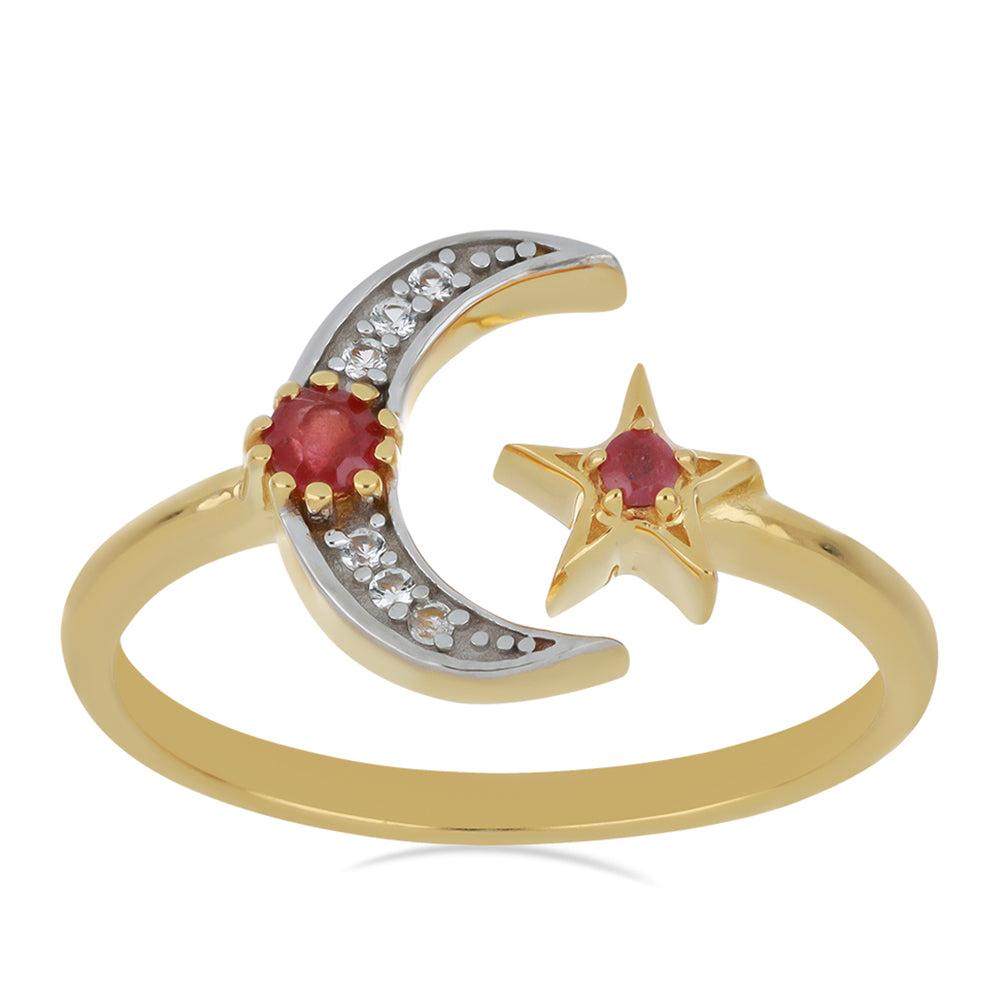 Inel din Argint 925 Placat cu Aur ( 2.63 grame ) cu Rubin Malagasy și Topaz Alb 0.26 Carate