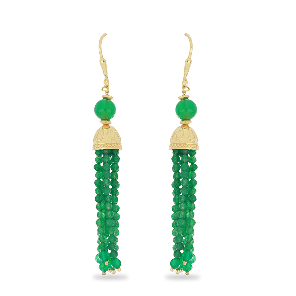 Cercei din Argint 925 Placat cu Aur ( 5.38 grame ) cu Agat Verde 17.88 Carate 1 