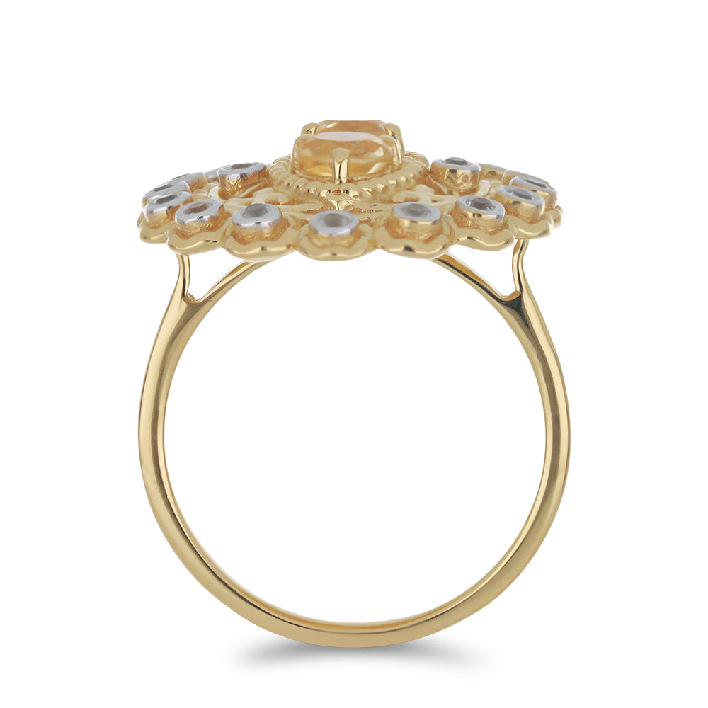 Inel din Argint 925 Placat cu Aur ( 6.58 grame ) cu Citrin Ural și Topaz Alb 1.13 Carate