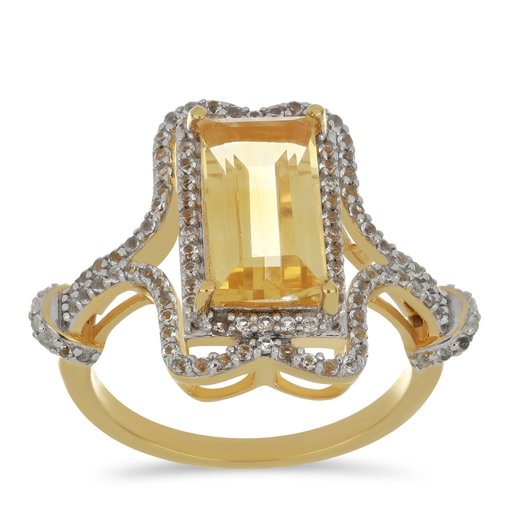 Inel din Argint 925 Placat cu Aur ( 5.33 grame ) cu Citrin Ural și Topaz Alb 4.44 Carate