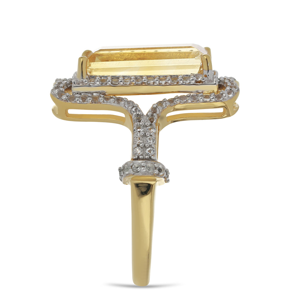Inel din Argint 925 Placat cu Aur ( 5.33 grame ) cu Citrin Ural și Topaz Alb 4.44 Carate
