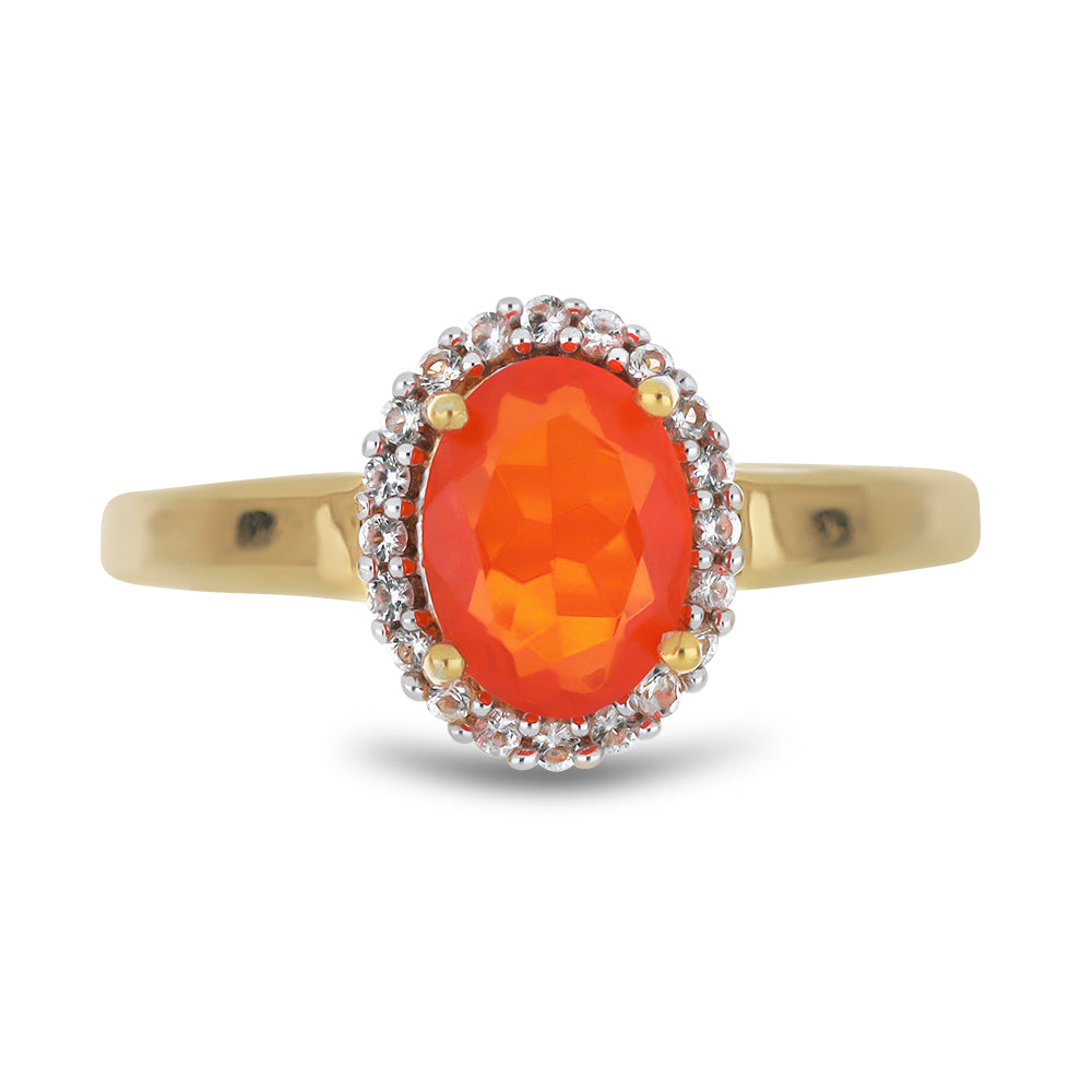 Inel din Argint 925 Placat cu Aur ( 2.44 grame ) cu Opal Etiopian Lega Dembi Portocaliu și Topaz Alb 0.89 Carate 1 