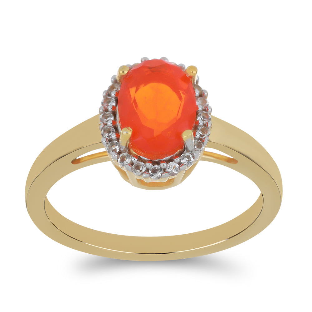 Inel din Argint 925 Placat cu Aur ( 2.44 grame ) cu Opal Etiopian Lega Dembi Portocaliu și Topaz Alb 0.89 Carate 3 