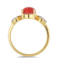 Inel din Argint 925 Placat cu Aur ( 2.42 grame ) cu Coral Roșu Burete și Topaz Alb 1.58 Carate