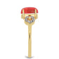 Inel din Argint 925 Placat cu Aur ( 2.42 grame ) cu Coral Roșu Burete și Topaz Alb 1.58 Carate