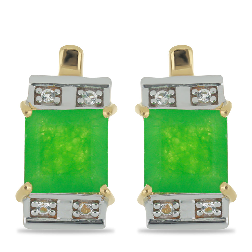 Cercei din Argint 925 Placat cu Aur ( 3.91 grame ) cu Jadeit Verde și Topaz Alb 2.95 Carate