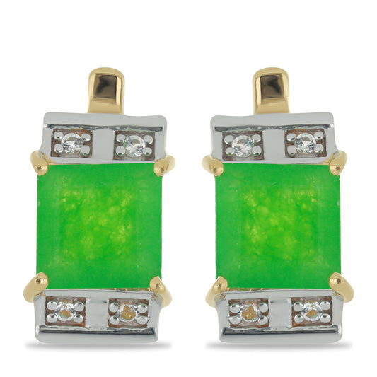 Cercei din Argint 925 Placat cu Aur ( 3.91 grame ) cu Jadeit Verde și Topaz Alb 2.95 Carate