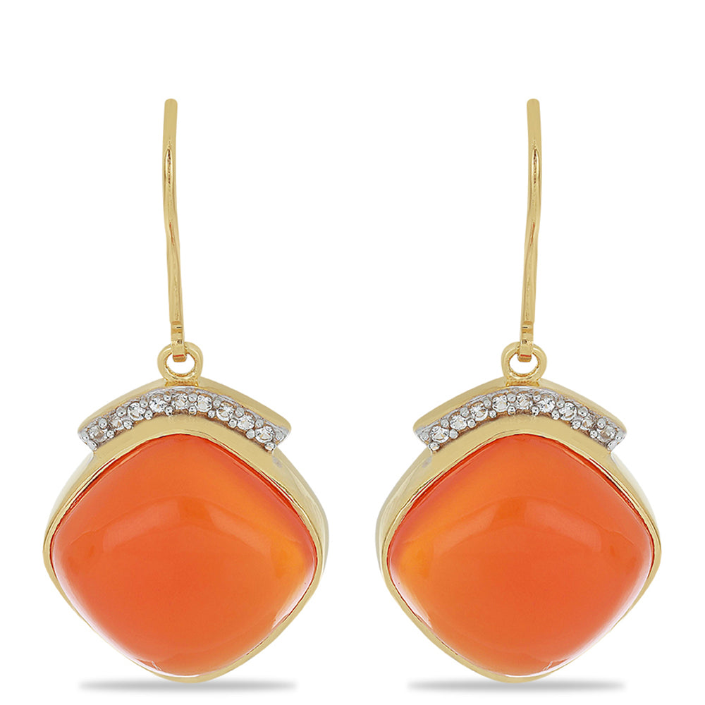 Cercei din Argint 925 Placat cu Aur ( 4.76 grame ) cu Carneol Tagebau și Topaz Alb 23.53 Carate