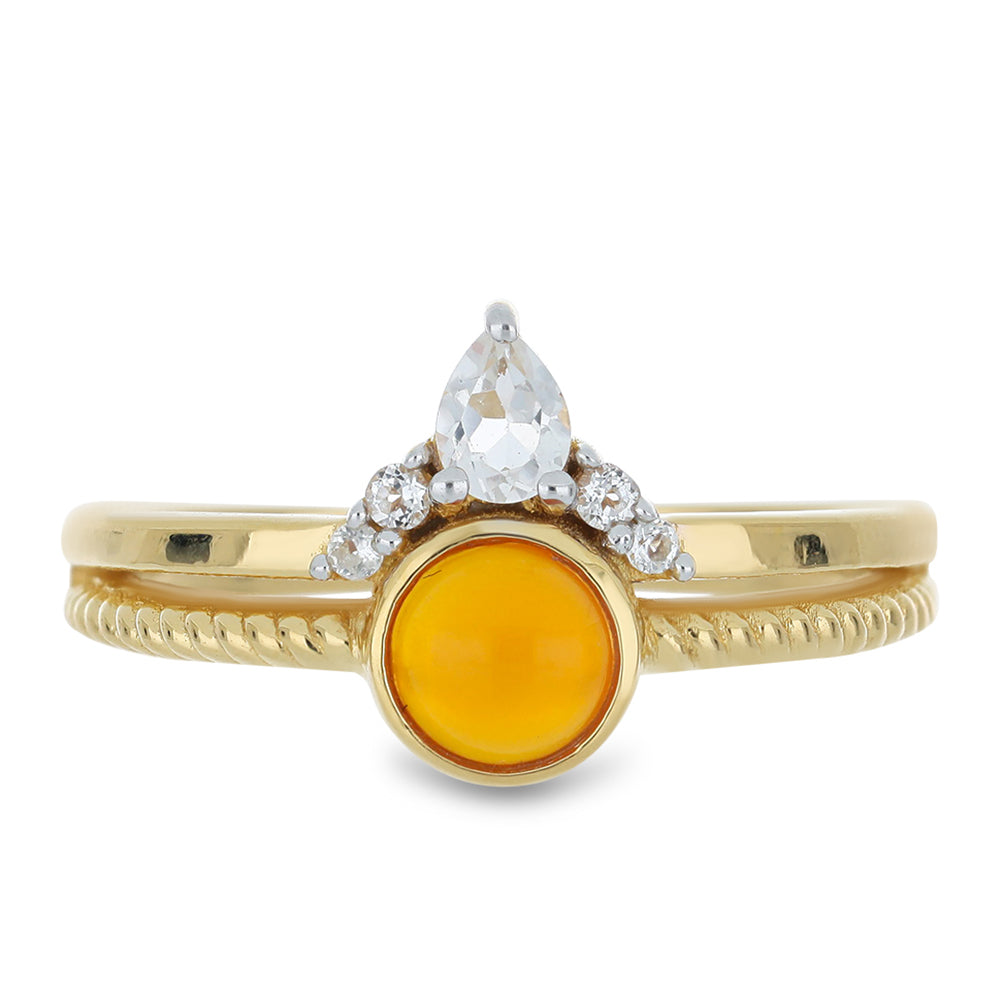 Inel din Argint 925 Placat cu Aur ( 2.67 grame ) cu Carneol Tagebau și Topaz Alb 0.69 Carate