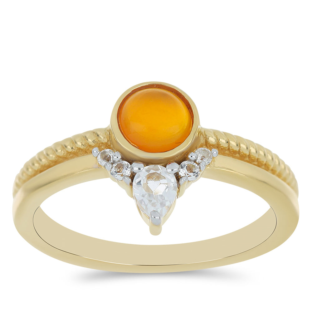 Inel din Argint 925 Placat cu Aur ( 2.67 grame ) cu Carneol Tagebau și Topaz Alb 0.69 Carate 3 