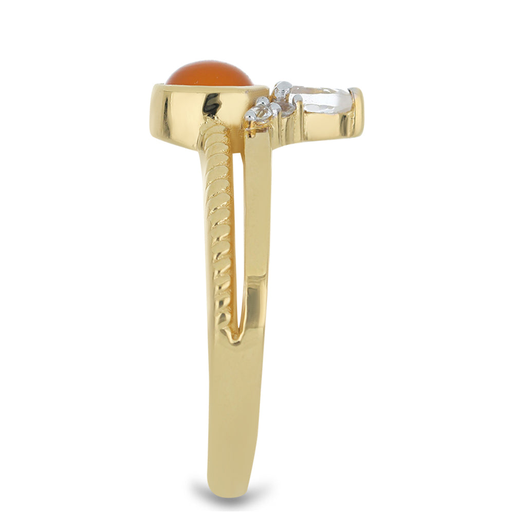 Inel din Argint 925 Placat cu Aur ( 2.67 grame ) cu Carneol Tagebau și Topaz Alb 0.69 Carate
