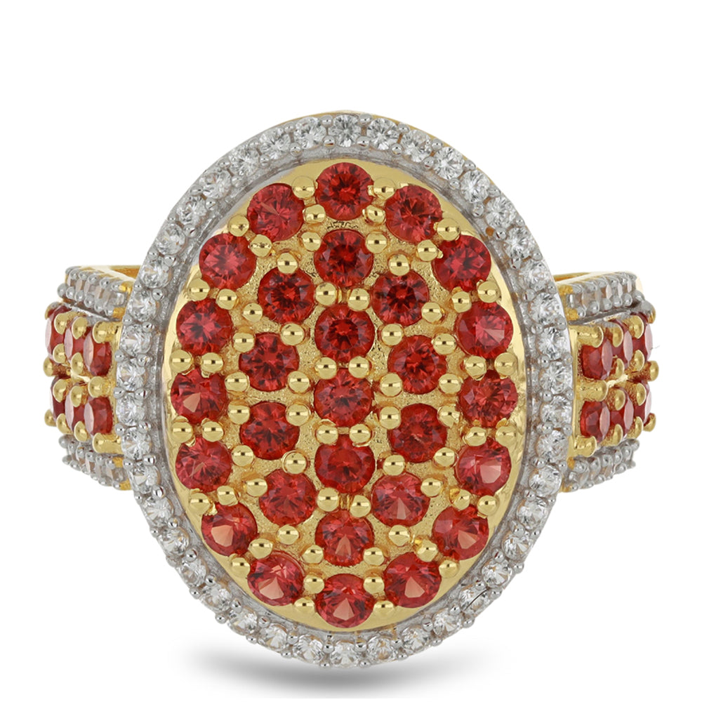 Inel din Aur de 9K ( 4.71 grame ) cu Safir Roșu Rosebery și Zircon Alb Natural 2.46 Carate