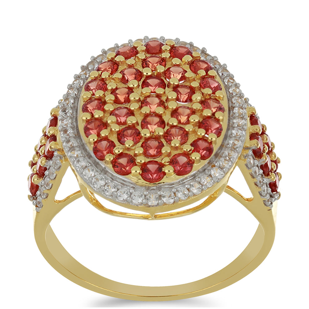Inel din Aur de 9K ( 4.71 grame ) cu Safir Roșu Rosebery și Zircon Alb Natural 2.46 Carate