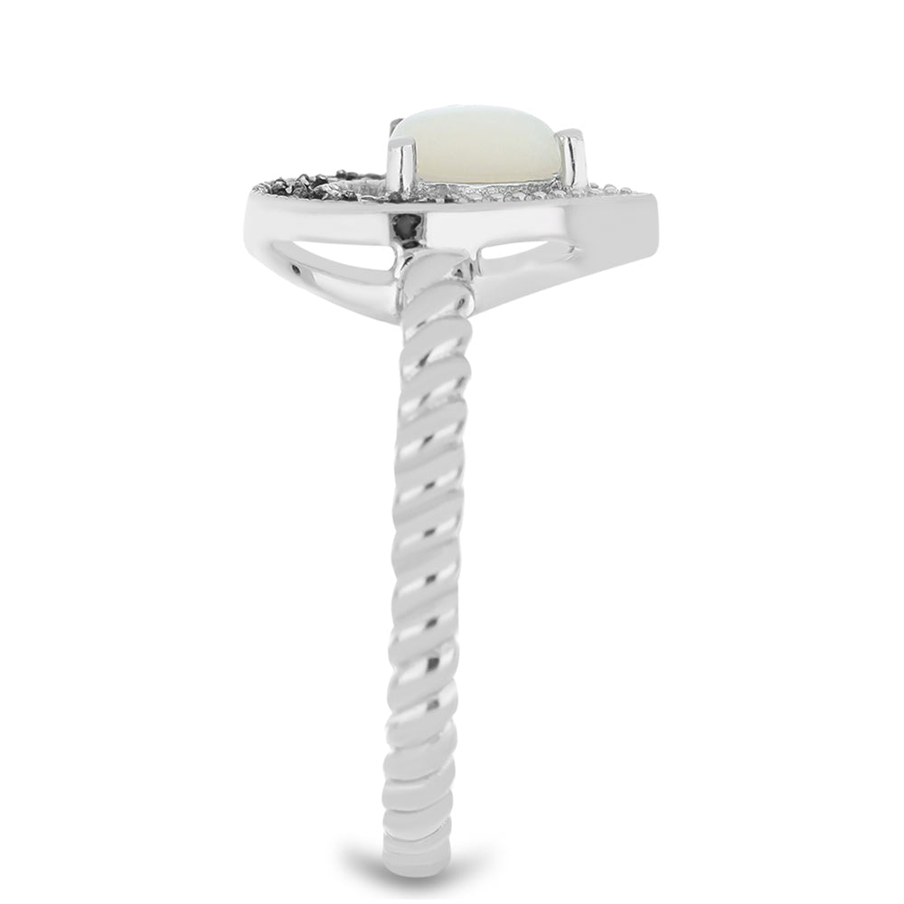 Inel din Argint 925 ( 2.65 grame ) cu Marcasit Austria și Perlă de Apă Dulce Albă 0.43 Carate 4 