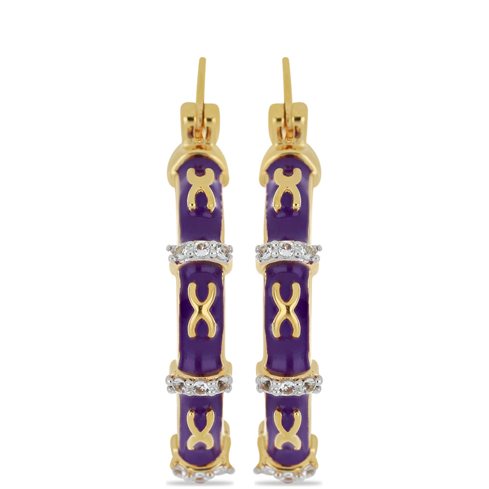 Cercei din Argint 925 Placat cu Aur ( 9.09 grame ) cu Email și Topaz Alb 0.32 Carate 1 