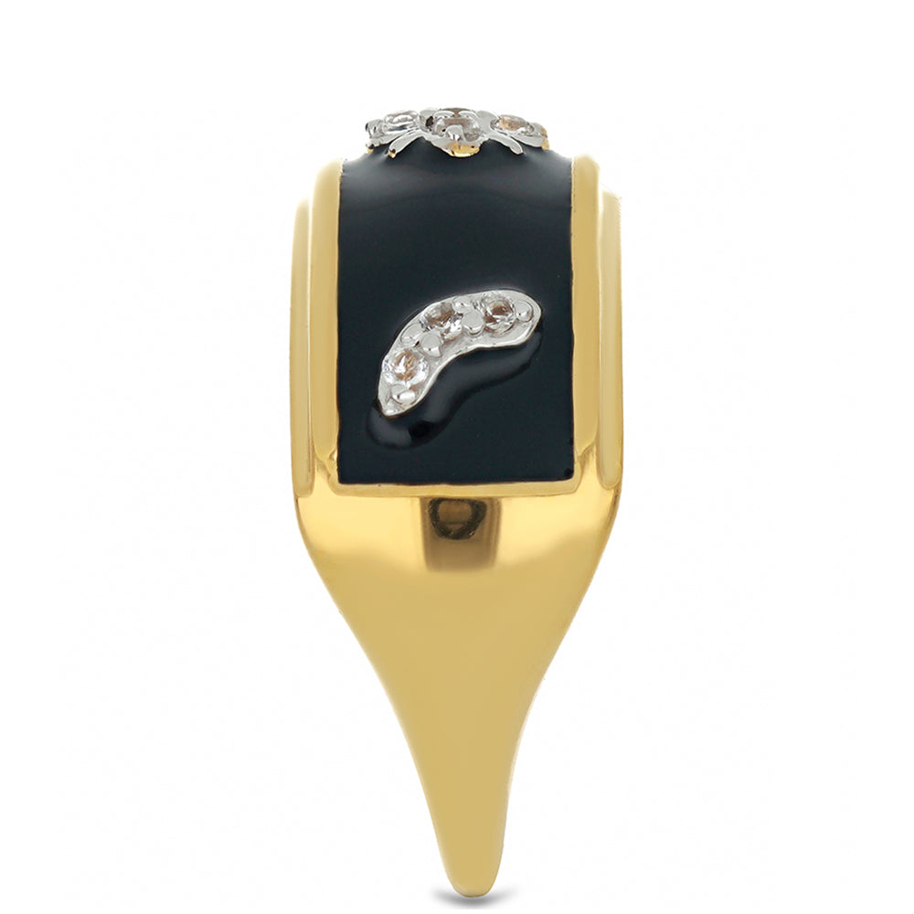 Inel din Argint 925 Placat cu Aur ( 4.33 grame ) cu Email și Topaz Alb 0.11 Carate 4 